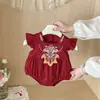 Roupas de Bebê, Macacão Vermelho para Bebês, Roupa de Primeiro Aniversário, Macacão Fino de Verão, Vestido de Aniversário de Um Ano