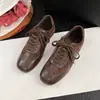 Zapatos Planos de Cuero para Mujer, Modelo 2026, de Encaje, de Moda y Versátiles para Otoño, en Stock, Estampado de Leopardo, Nuevos Zapatos Planos Retro Marrones de Punta Cuadrada