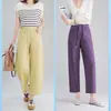 Cinco Gansos Blancos 2670 Primavera/Verano Artículo Popular Oro Titanio Algodón Corto Casual Protección Solar Pantalones Nuevo Cintura Alta Adelgazante Transpirable Versátil