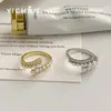 Anillo Sencillo de Perla Francés, Anillo Abierto Ajustable Personalizado, Circonita Micro-pavimentada, Anillo de Moda de Nicho que No se Desvanece