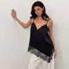 Top de tirantes tipo camisola con retazos y ribete irregular de encaje, cuello en V, corte holgado, nuevo 2026, Amazon transfronterizo europeo y americano