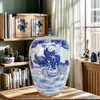 Jingdezhen Porcelana Azul y Blanca Jarrón Pequeño Tarro General Azul y Blanco Chino Tarro de Melón de Invierno Jarrón Decorativo para Sala de Estar Adornos de Jarrón