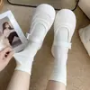 Meias de Meia-Cança Outono da Yifan, Meias de Cor Lisa para Confinamento, Meias com Laço de Bolinhas e Renda, Meias da Moda, Meias de Estudante