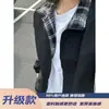 Chaqueta de retazos a cuadros de moda con bloques de color, adecuada para primavera y otoño, con un diseño retro, abrigo de solapa estilo americano para hombre
