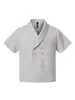 Camiseta de Manga Corta con Cuello de Solapa Botonada y Patchwork Estilo Retro Americano para Hombre, Tendencia Holgada Capa de Aire Líquido Top de Media Manga