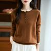 Tricô 100% Lã Outono e Inverno Novo Feminino Gola Redonda Combinação de Cores Retrô Suéter de Tricô Slim e Versátil Moda em Tricô