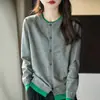 Cardigan de Tricô Feminino Manga Longa Bloco de Cores Casaco Suéter Top com Design Falso de Duas Peças, Solto e Leve - Primavera 2026