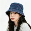 Sombrero de Cubo de Mezclilla con Bordado de Mariposas Estilo Japonés para Mujer, Versión Coreana, Sombrero de Sol Versátil Casual para Primavera y Verano que Hace que la Cara Parezca Más Pequeña
