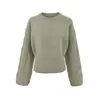 Nuevo Suéter de Punto Grueso con Cable de Cuello Redondo Estilo Perezoso Otoño 2026 para Mujer, Gris-Verde, Ajustado, Top Corto de Punto, Moderno