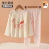Nuevo conjunto de pijama de algodón puro para niñas con dibujos animados para el otoño, ropa interior para niños, tops y pantalones de otoño, conjunto de ropa interior para bebés niños
