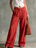 Pantalones de Primavera/Verano 2026 para Mujer Estilo Europeo y Americano Nuevo Amazon Color Sólido Algodón Lino Sueltos Casual Pierna Ancha Largos para Mujer