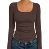 Novedades de otoño/invierno 2026 de Amazon Europa y América transfronterizo: Top base para mujer, de cuello cuadrado, acanalado, manga larga, corte ajustado, en stock