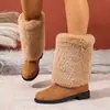 Botas Western de Cuero con Parches Estilo Transfronterizo Europeo y Americano, Punta Redonda, Tacón Grueso, Tallas Grandes, Modelo Nuevo, Comercio Exterior, Venta al por Mayor 2025, Tallas Grandes