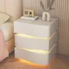 Novo Armário de Armazenamento Criativo com Três Gavetas 2026, Mesa de Cabeceira Estilo Creme, Armário de Cabeceira Moderno Minimalista para Quarto de Casa com Luz