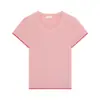 Camiseta de Tricô de Seda Gelada com Gola Redonda e Manga Curta Dopamine Feminina de Verão Top Curto Slim Tendência