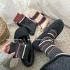 Meias Maillard femininas de primavera, outono e inverno, meias listradas de comprimento médio, meias de algodão felpudo com sapatos Birkenstock, meias marrons
