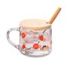 Taza de vidrio con asa y tapa, taza de leche con escala de dibujos animados de alto valor de color, taza de agua con pajita para niños para el hogar