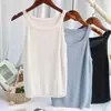 Top de tirantes de punto para mujer, tejido fino de seda helada, corte ajustado, cuello redondo, nuevo estilo de verano, prenda exterior sin mangas simple