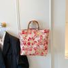 Bolso Tote Grande de Jacquard de Bambú Estilo Chino Retro Dinastía Han Bolso de Mano con Flores Bolso de Muñeca para Mujer
