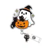 Halloween Desenho Animado Gato Preto Fantasma Acrílico Pequeno Pingente Clipe Jacaré Giratório Crachá de Identificação de Enfermeira Clipe Médico Retrátil