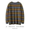 Nuevo Estilo Otoño e Invierno 35% Cachemir Puro Estilo Perezoso Retro Color de Contraste Rayado de Manga Larga Tejido para Mujer