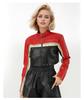 Chaqueta de Cuero para Mujer Estilo Celebridad de Internet Europea y Americana Transfronteriza Bloqueo de Color Cuero de PU que Muestra la Cintura Fresca y Elegante, Estilo Biker de Chica Popular, En Stock Diseño Personalizado