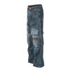 D1616 Retro Americano Moda Callejera Resistentes Múltiples Bolsillos Diseño de Spray de Color Jeans de Mezclilla Sueltos para Hombre