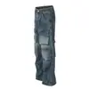 Jeans Sueltos de Moda Nacional de Nicho Teñido Sucio con Herramientas Viejas para Hombres y Mujeres, Pantalones Anchos Sueltos de Calle con Bolsillos Tridimensionales