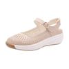 Sandálias para Mães de Meia-Idade Sandálias Femininas de Verão com Salto Plataforma Confortáveis Sola Macia Sandálias Antiderrapantes de Couro Macio com Recortes Sapatos Femininos
