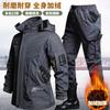 Conjunto de Jaqueta Acolchoada Grossa de Veludo Masculino para Outono e Inverno Roupas Quentes para Montanhismo Proteção contra Trabalho ao Ar Livre Roupas de Trabalho Impermeáveis e Resistentes à Sujeira