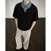 Camisa Polo Retro Americana Falsa de Duas Peças Relaxada Manga Curta Cor Color-Blocking Tendência Versátil de Verão