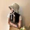 Chapéu de Pescador Xadrez Fresco e Simples para Mulheres, Estilo Coreano, Proteção Solar para Primavera e Verão, Aba Larga, Amarrado com Laço e Fita, Chapéu Artístico