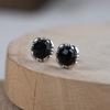 Pendientes de plata de ley S925 con incrustaciones de ágata negra, estilo retro, estilo literario chino, al por mayor