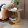 Directo del fabricante: Mesa auxiliar moderna y sencilla de roca sinterizada para sala de estar y balcón, mesa redonda pequeña de doble capa, mesa auxiliar para sofá