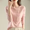 Ropa de Mujer al por Mayor 2026 Primavera y Otoño Nuevo Estilo Suéter Cárdigan de Botones Individuales para Mujer Cuello Redondo Bajo Prendas de Punto Finas Ropa de Abrigo