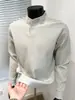 Moletom Masculino de Tricô Waffle com Gola Alta Pequena, Versátil Top de Meio Abertura para Primavera e Outono 2026, Camiseta de Manga Longa com Gola Henley
