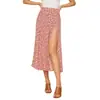 Amazon Vestido Largo Estampado Floral para Mujer Europea y Americana Cintura Alta Falda con Abertura en Cadera Largo Medio Falda Línea A
