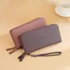 Monedero de Mano para Mujer de Dos Capas Largo Simple de Gran Capacidad Doble Cremallera Doble Capa Bolso de Mano Bolso para Madre para Teléfono Móvil