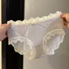 Pantaletas de Algodón Puro Transpirables Cómodas Estilo Malla Japonesa Entrepierna de Algodón Puro Cintura Media Estilo Deseo Puro Encaje Sexy Transparentes