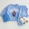 Estilo coreano ins Suéter de algodón con cuello redondo de oso para bebé recién nacido y niño pequeño Conjunto deportivo Casual de dibujos animados para bebé Conjunto de dos piezas
