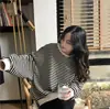 Sudadera Retro Americana con Rayas en Contraste para Mujer Primavera y Otoño 2025 Nuevo Estilo Preppy Estilo Coreano Versátil Top Holgado para Estudiante