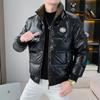Chaqueta de plumón de estilo europeo para hombre, con cuello alto, para invierno, brillante, lavable, con letras, a la moda, moderna, cálida, cortavientos y resistente al frío.