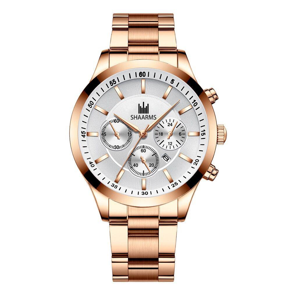 玫瑰金钢带玫金壳白面玫金针