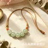 Collar colgante de cadena para clavícula con cuenta redonda grande de jade aventurina verde claro para mujer, colgante de jade de cuenta de la fortuna verde claro con collar de cordón tejido