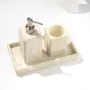 Toalha de Papel Estilo Wabi-Sabi Transfronteiriço Conjunto de Artigos de Higiene Pessoal de Luxo em Travertino Banheiro Armazenamento de Banheiro Modelo de Hotel Conjunto de Quatro Peças