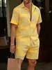 Ropa informal transfronteriza europea y americana para hombre conjunto de camisa de manga corta y pantalones cortos con estampado digital 3D hawaiano geométrico con solapa para hombre