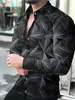 Moderna Camisa de Otoño para Hombre de Manga Larga con Estampado Digital 3D, Elegante Camisa Casual con Cuello de Solapa