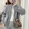 Malha Cardigan Mulheres 2023 Primavera Novo Estilo Coreano Pescoço Redondo Emagrecimento Cor Sólida Duplo Zíper Casaco Curto