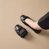 Zapatos casuales de piel de vaca de primera capa con suela delgada para mujer, zapatos de abuelita con pedrería estilo coreano, zapatos casuales de baile de rollito de huevo doblado de una pierna