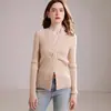 Nuevo Suéter de Punto para Mujer con Cuello en V Ajustado Rayado de Punto Cuello Cruzado Color Sólido Prendas de Punto Base 100% Cachemir